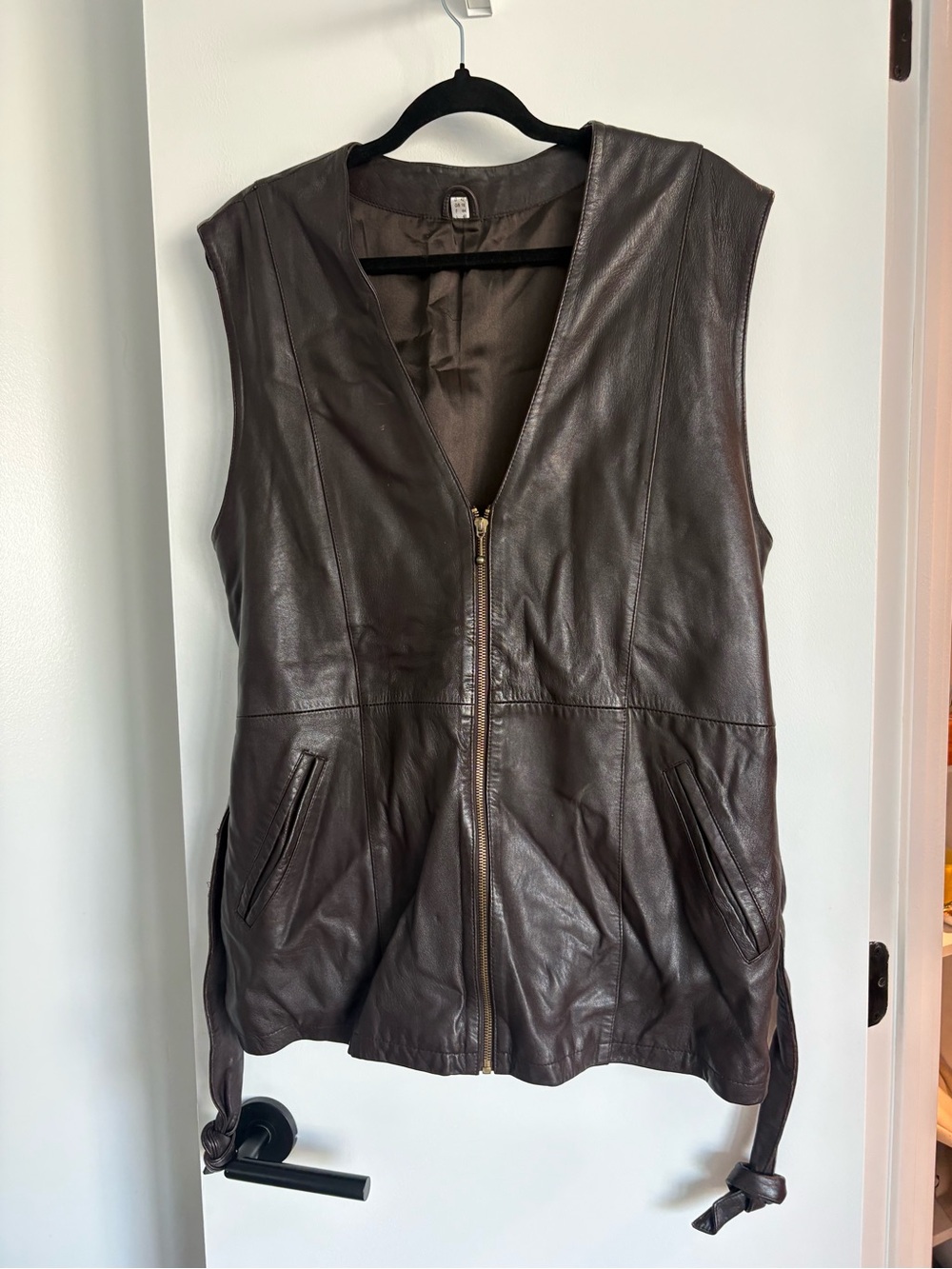 Women's Brown Leather Zip Front Vest